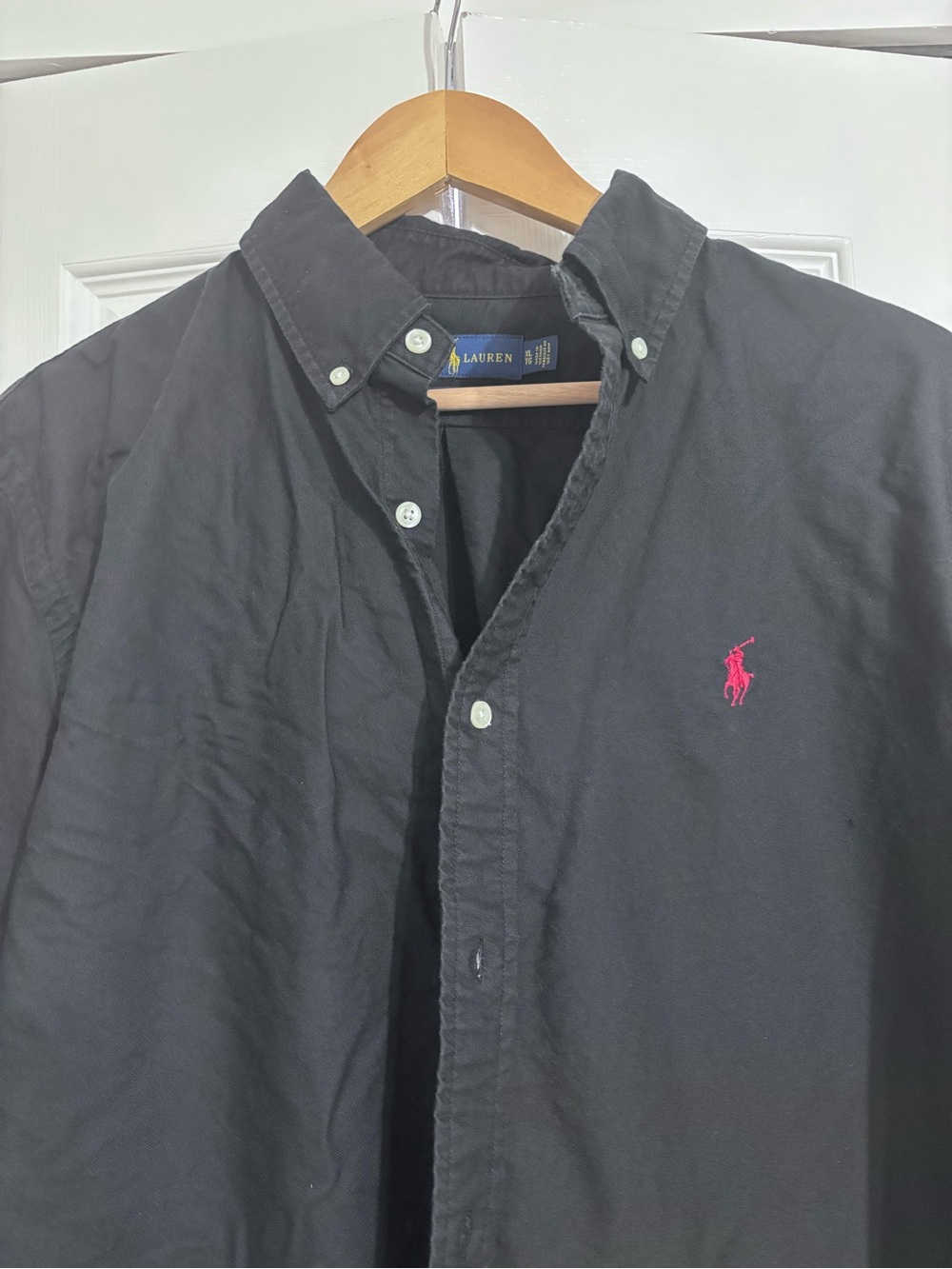 Polo by Ralph Lauren Black Button-Down with Pink Pony Embroidery